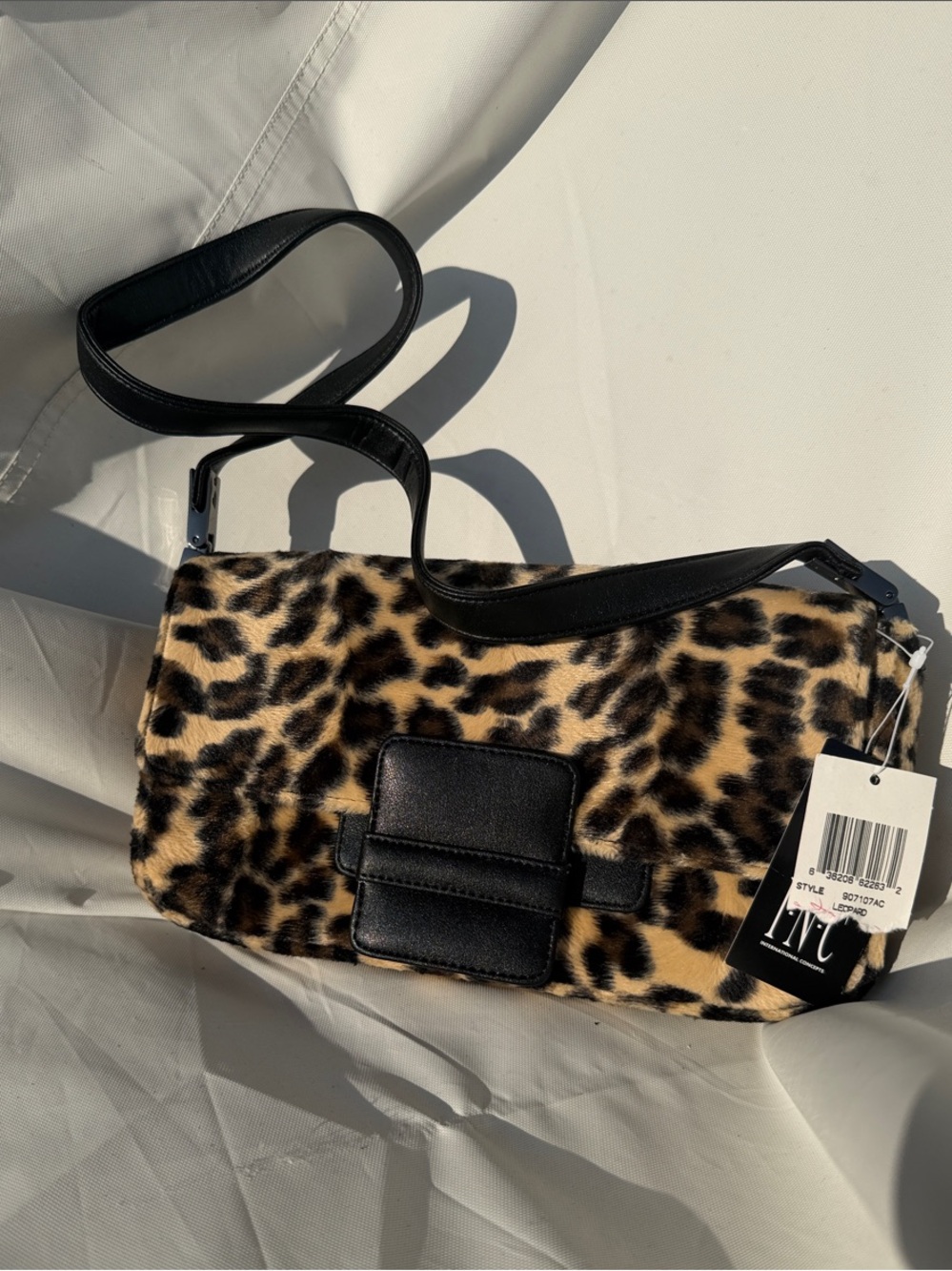 INC International Concepts Leopard Print Shoulder Bag with Black Trim